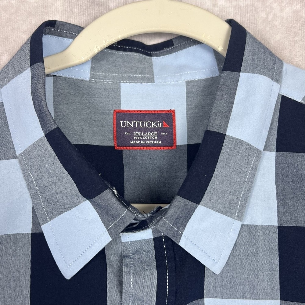 UNTUCKit Mens XXL Blue Buffalo Plaid Cotton Button Up Shirt